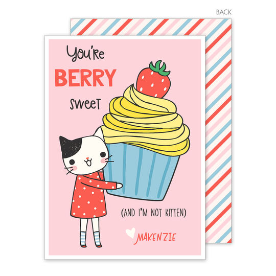 Pink Cat and Cupcake Valentine Exchange Cards